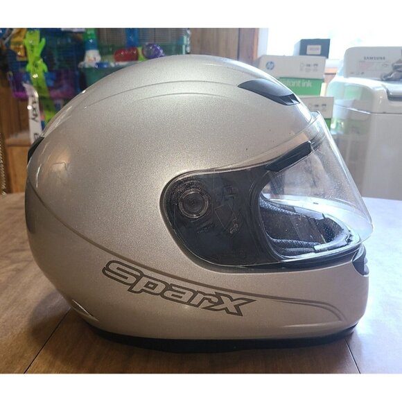 Sparx Motorcycle Helmet FF357  XLarge Silver E11 Hard Shell With Visor. Strap - Picture 1 of 8